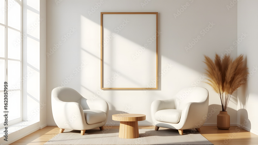 Obraz premium Minimalist Living Room with Natural Light and Cozy Armchairs