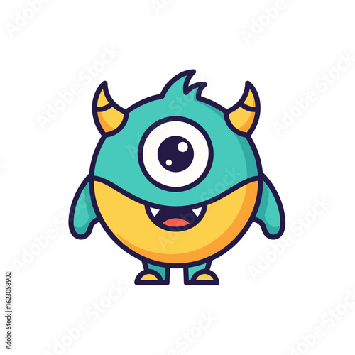 Cartoon monster character with one eye and playful expression  