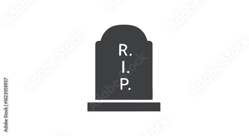 Illustration of a tombstone with the letters r i p on it in a simple and minimalist style design