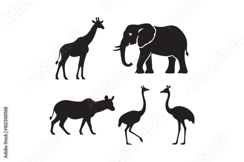 Photography Silhouette collection of african safari animals including elephant giraffe zebra
