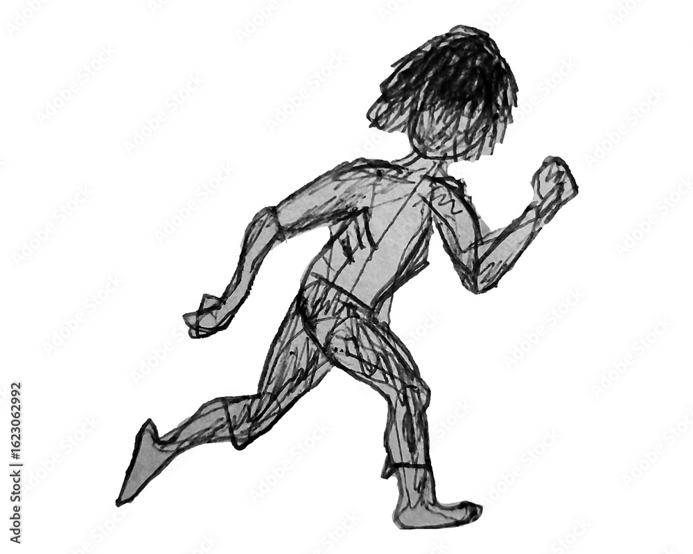 Naklejka premium Man running sketchy hand drawn isolated illustration