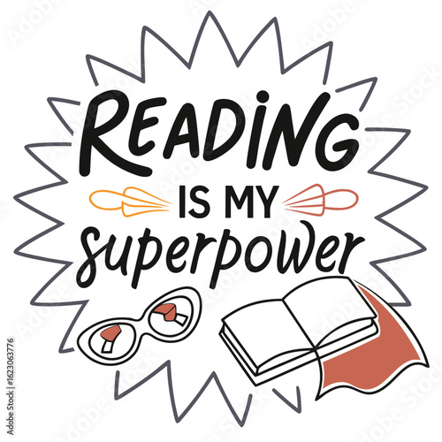 Whimsical Illustration of Reading as a Superpower with Book Glasses and Dynamic Graphic Elements