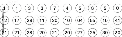 Number sequence grid, circular number icons, math learning tool, educational visual aid, number pattern chart, numeric puzzle layout, mathematical analysis design, classroom resource
