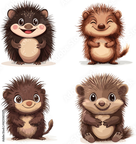 The cute happy Porcupine is sitting and smiling to the camera vector style on white background