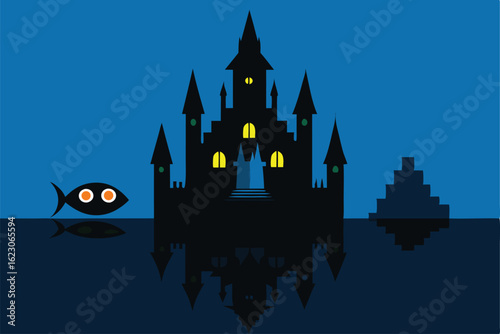 halloween castle with bats