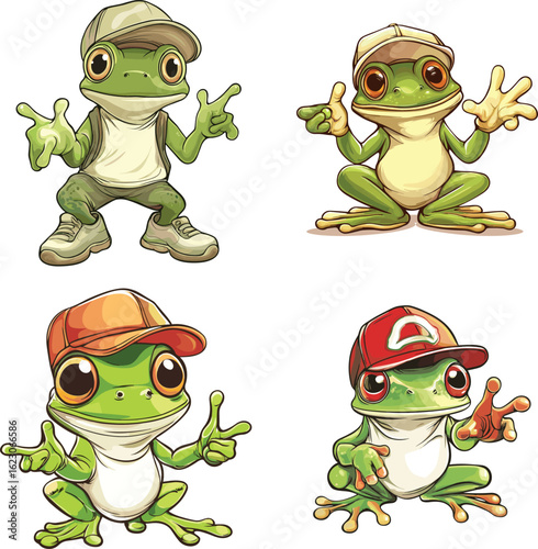 The cute frog with the cap is giving the permission vector style on white background
