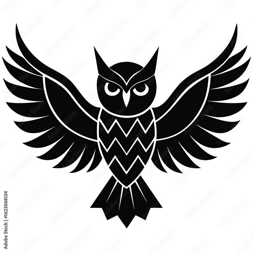 Obraz premium Stylized Owl with Open Wings in Bold Black and White Design