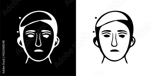 Monochrome Face Design: A minimalist illustration of a human face, presented in both positive and negative space, evoking a sense of calm, contemplation, and understated elegance.