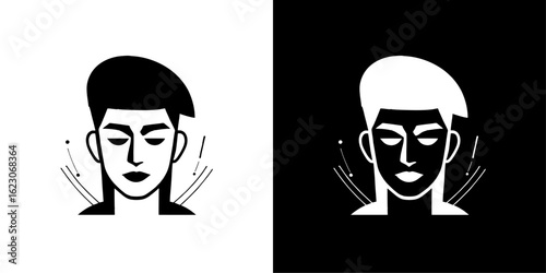 Mindful Contemplation: A stylized illustration of a serene individual in introspective reflection, depicted with a monochrome aesthetic emphasizing balance and inner peace. 