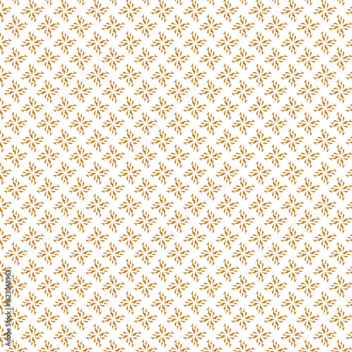 Golden vector seamless pattern with small diamond shapes floral silhouettes. Simple texture.	
