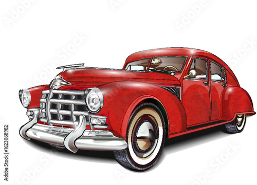 Classic Red Car, Vintage Automotive Design