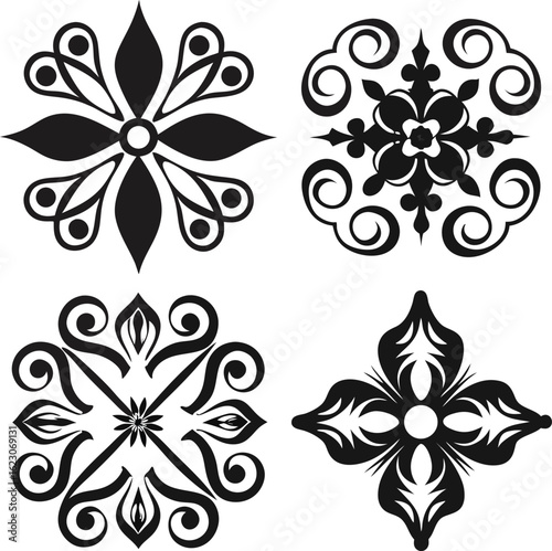 Set of decorative divider elements illustration black and white
