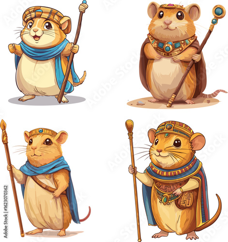 The egyptian Hamster is standing with magical stick vector style on white background