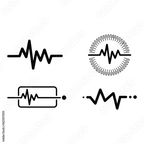 Set of abstract wave signal icons on white background
