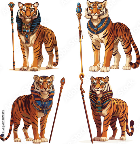 The egyptian tiger is standing with magical stick vector style on white background
