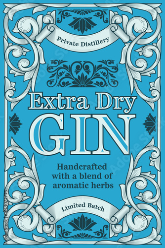 Dry gin - ornate vintage decorative label