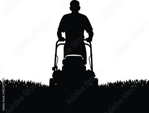 Lawnmower Silhouette Vector – Garden Mowing Equipment illustration in Black on Transparent Background