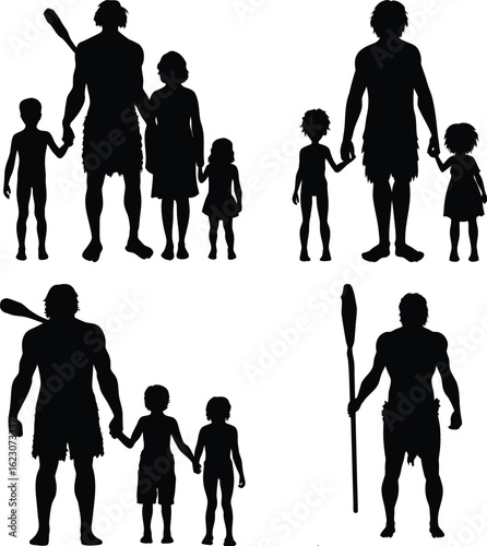 Caveman Silhouette Vector – Prehistoric Human Icon in Black on Transparent Background