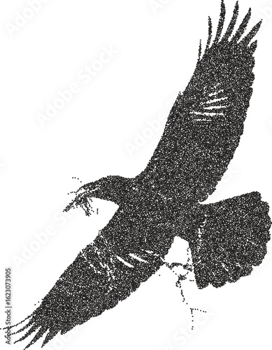 Raven vintage y2k stipple art, crow halftone stipple brutalist retro vector png with transparent background, ominous 2000s aesthetic photocopy effect tattoo