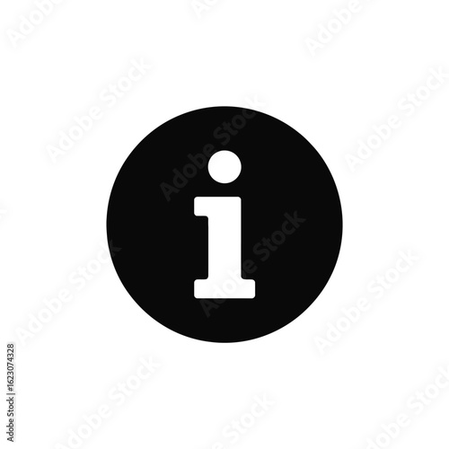 Information icon in black circle on white background for design