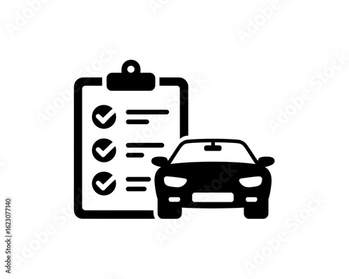 Car checklist icon with checkmarks and car silhouette isolated on white background