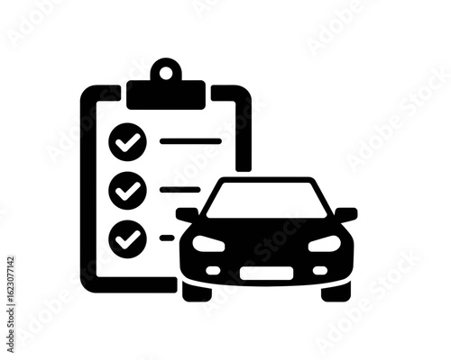 Car inspection checklist silhouette with checkmarks isolated on white background