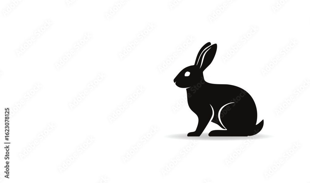 Obraz premium A Simple Black Silhouette of a Rabbit Sitting on a White Background with a Subtle Shadow