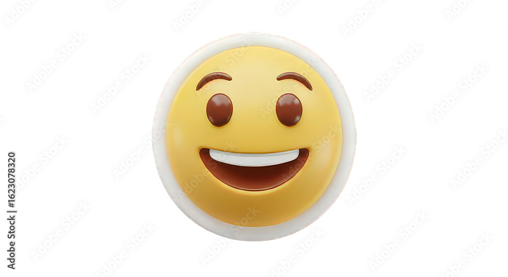 Fototapeta premium A rendered image of a yellow emoji with brown eyes and a white smile on a black background space
