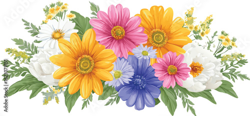 Wallpaper Mural Colorful Floral Arrangement with Daisies and Greenery on White Background Torontodigital.ca