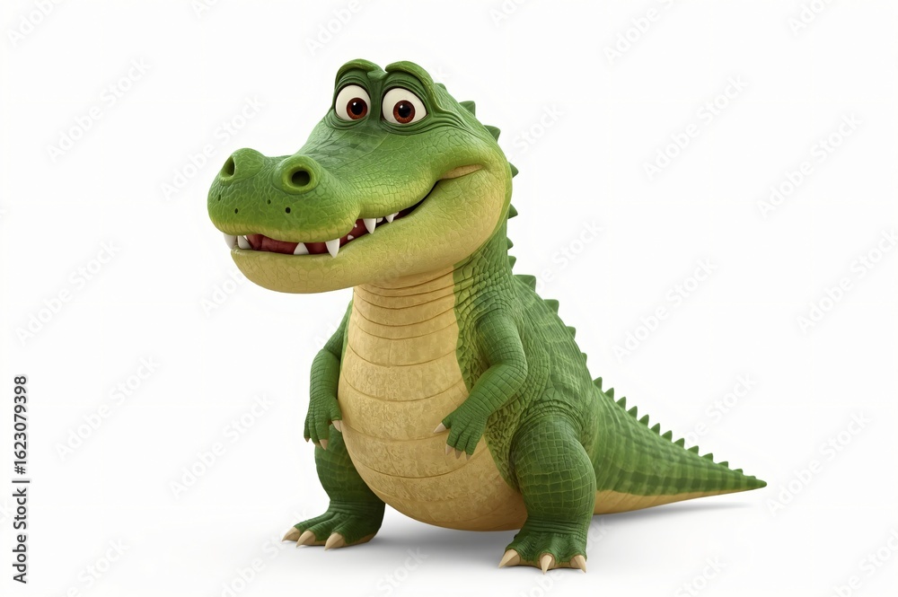 Fototapeta premium Happy cartoon croc studio shot, white background, children's book illustration