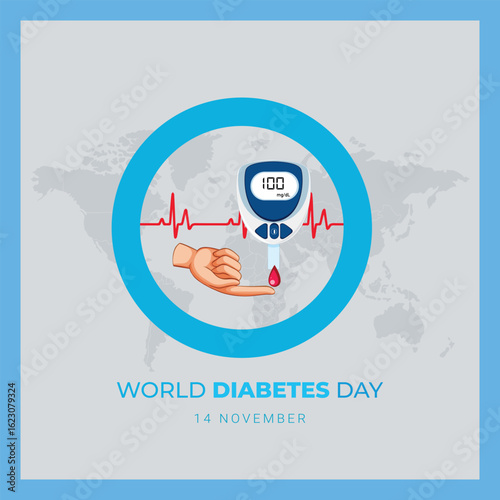 World diabetes day awareness concept with blood glucose meter and heartbeat