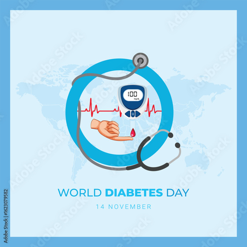 World diabetes day awareness campaign with medical symbols and heartbeat