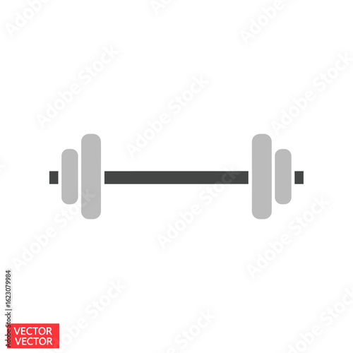 Gray Barbell Weightlifting Icon: Simple, Horizontal Design