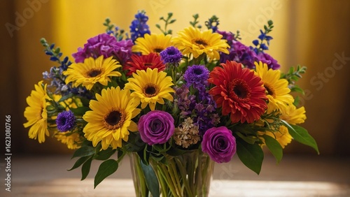 bouquet of flowers on yellow background