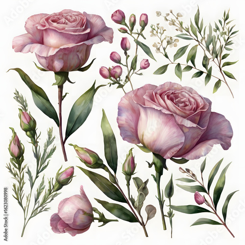 Seamless pattern with beautiful pink rose flowers