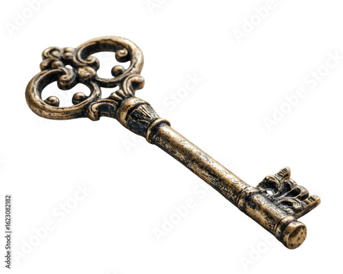 Isolated antique golden key on white