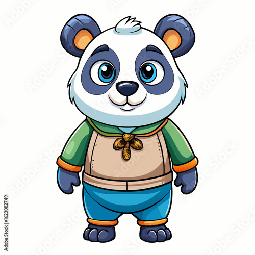 Cute cartoon panda baby smiling and playing, isolated on white background