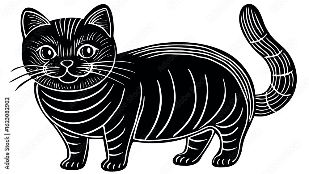 Fototapeta premium Cute cartoon cat mochi character design with playful elements and a distinctive silhouette