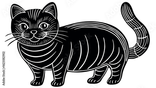 Cute cartoon cat mochi character design with playful elements and a distinctive silhouette