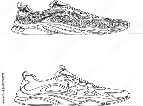"Stylish Athletic Sneakers Vector Set – Detailed and Minimalist Continuous Line Art"

