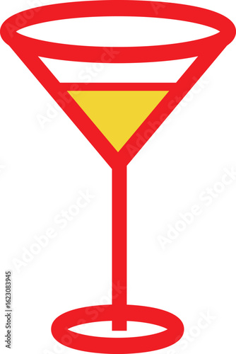 Elegant martini glass icon filled with yellow liquid, symbolizing cocktails, nightlife, and party celebrations. Perfect for bar menus, drink promotions, event invitations, and lifestyle graphics