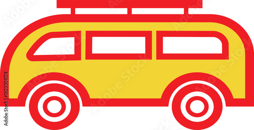 Flat design illustration of a yellow caravan, symbolizing outdoor travel, road trips, and camping adventures. Perfect for travel blogs, camping gear promotions, and outdoor lifestyle graphics