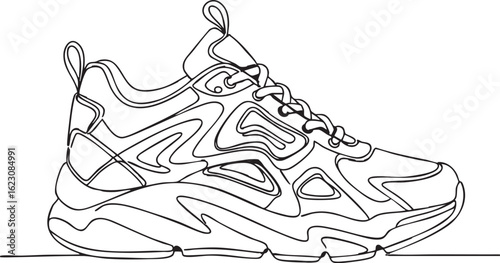 "Modern Athletic Sneaker Vector – Detailed Continuous Line Art Illustration"

