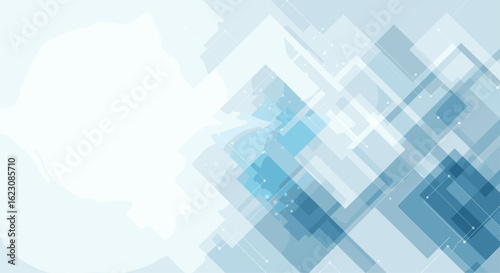 Abstract geometric overlay design with translucent squares and light effects evoking digital technology and innovation