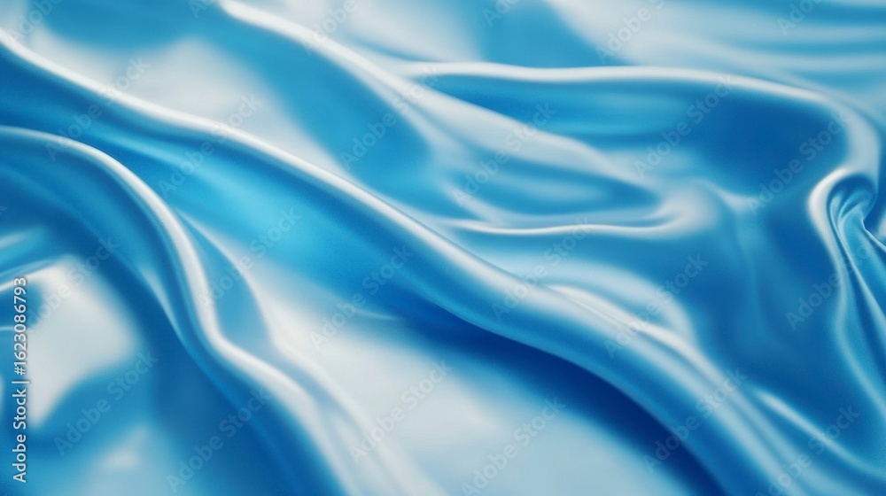 Fototapeta premium Smooth, elegant light blue silk fabric with soft waves and folds.