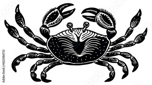 Collection of crab poses showing sitting walking and jumping in a distinctive silhouette style