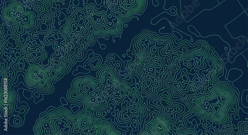 An abstract representation of lush green foliage under a deep blue sky with subtle lighting effects