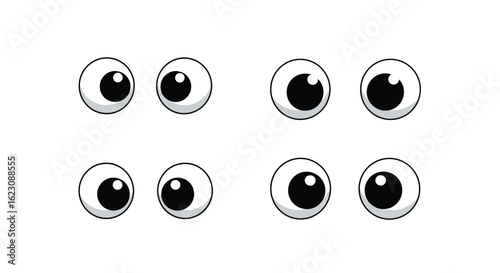 Collection of animated googly eyes with wide pupils and sparkling highlights for fun character expressions