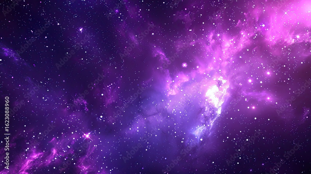 Naklejka premium A vibrant cosmic scene showcasing swirling galaxies and stars in shades of purple and blue.