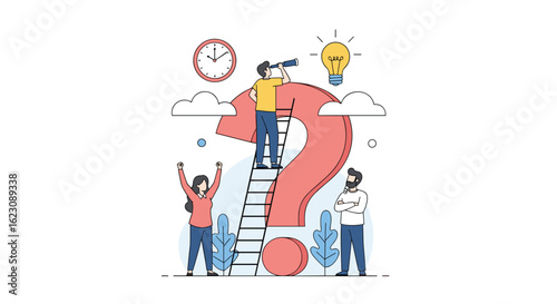 Illustrating the concept of finding solutions to complex problems through teamwork and innovation with a lighthouse guiding the way